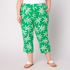 Belle‎ by Kim Gravel Perfect Pique Graphic Palm Cropped Pant  Size 28W Petite